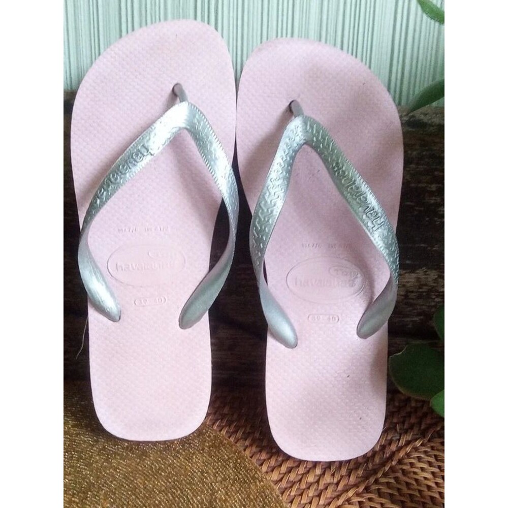 Havaianas Flip Flop Thongs Pink Silver Sz9 Womens